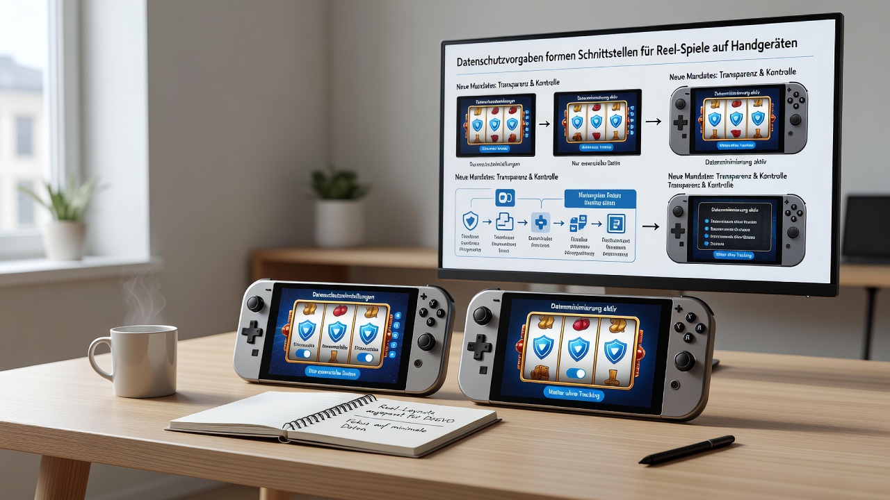 Detailansicht einer angepassten mobilen Benutzeroberfläche für ein Walzenspiel mit hervorgehobenen Datenschutz-Controls und reduzierten Tracking-Elementen