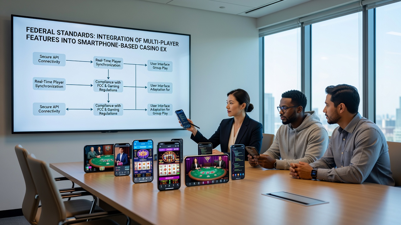 Multiplayer-Casino-Schnittstelle auf Smartphone mit regulatorischen Sicherheitsmerkmalen