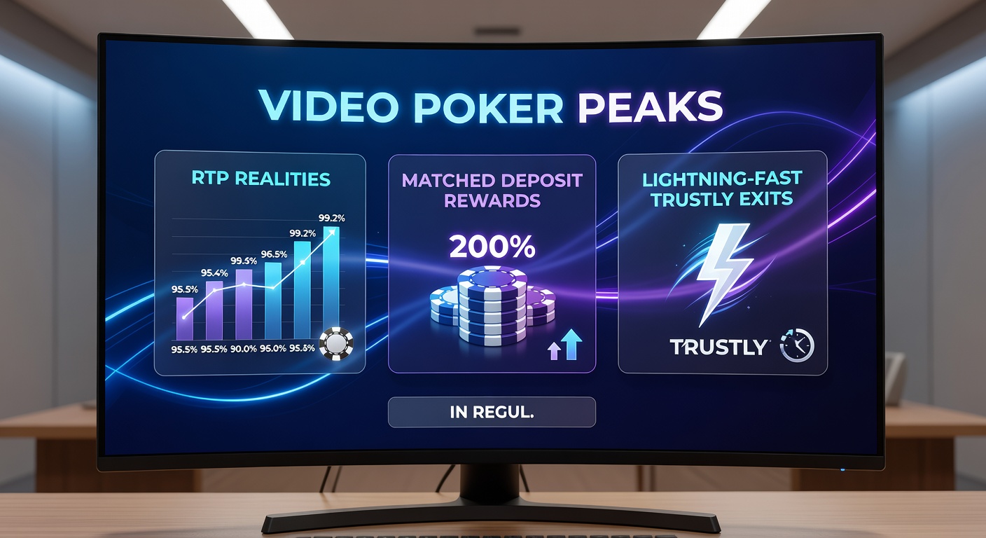 Trustly-Logo neben Video Poker Strategietabelle und schnellen Auszahlungs-Icons in einem deutschen Online-Casino